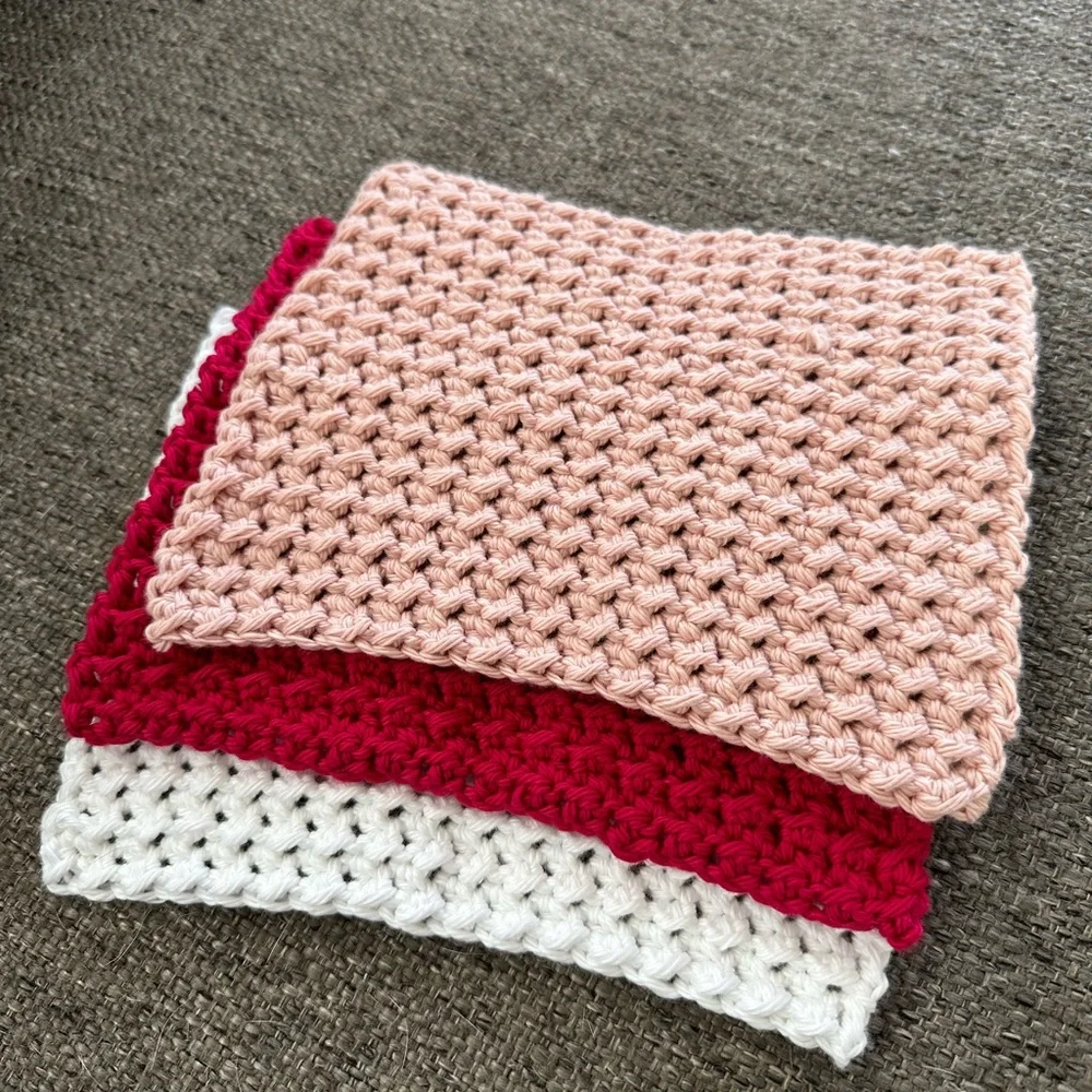 Handmade 100% Cotton Dish Wash Spa Red Pink White Cloths